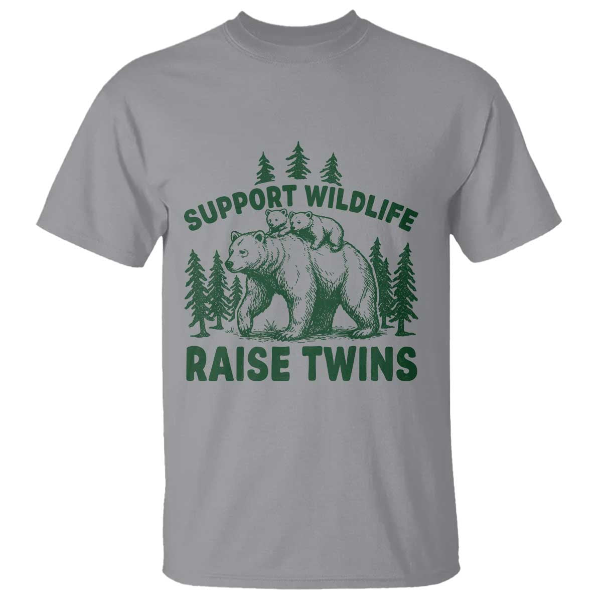 Support Wildlife Raise Twins T Shirt Twin Parent Mom Dad Bear Family