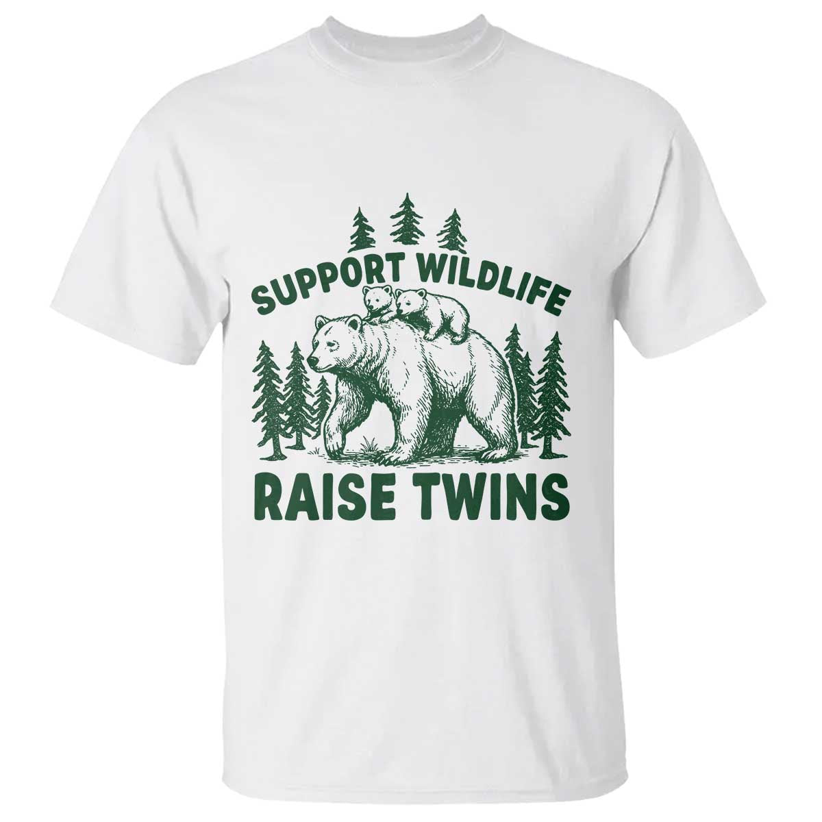 Support Wildlife Raise Twins T Shirt Twin Parent Mom Dad Bear Family