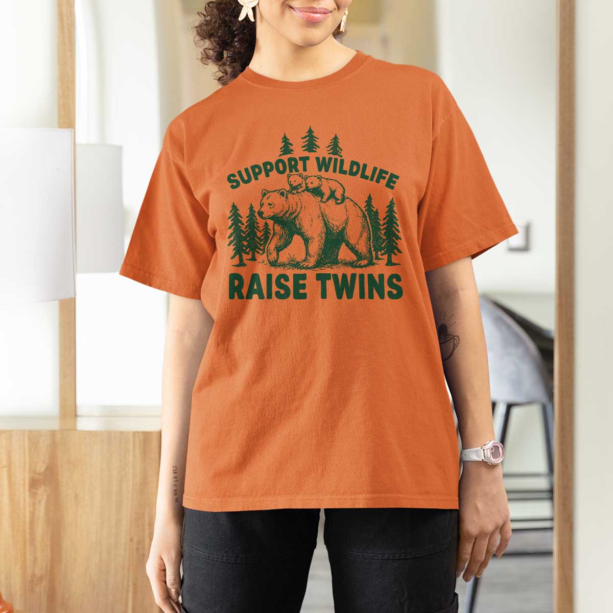 Support Wildlife Raise Twins T Shirt For Women Twin Parent Mom Dad Bear Family