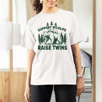 Support Wildlife Raise Twins T Shirt For Women Twin Parent Mom Dad Bear Family