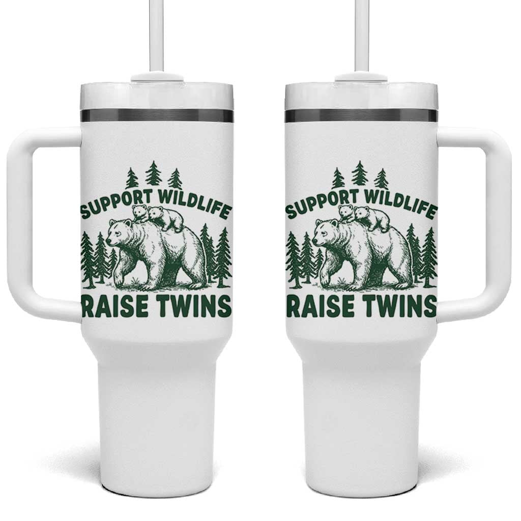 Support Wildlife Raise Twins Tumbler With Handle Twin Parent Mom Dad Bear Family