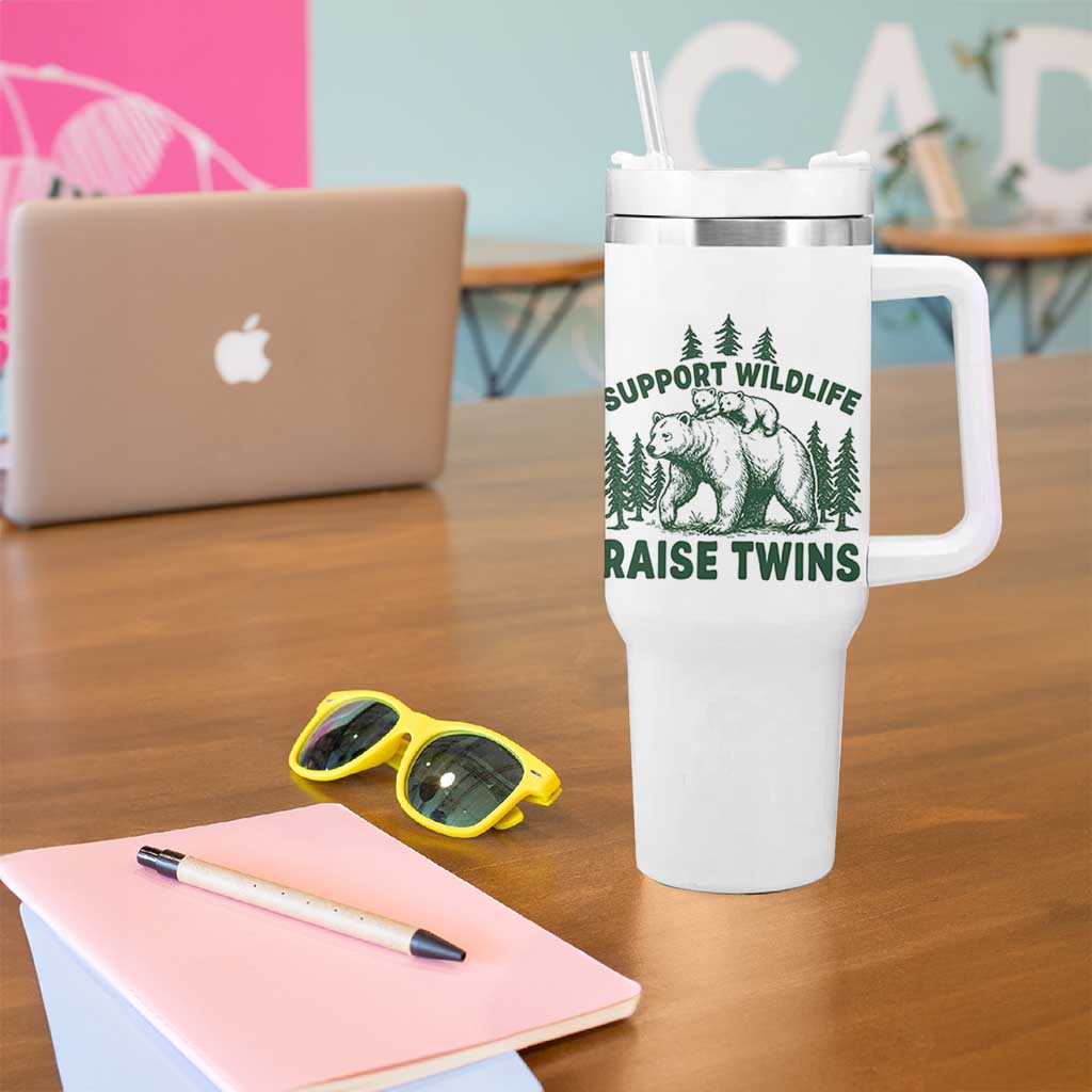 Support Wildlife Raise Twins Tumbler With Handle Twin Parent Mom Dad Bear Family