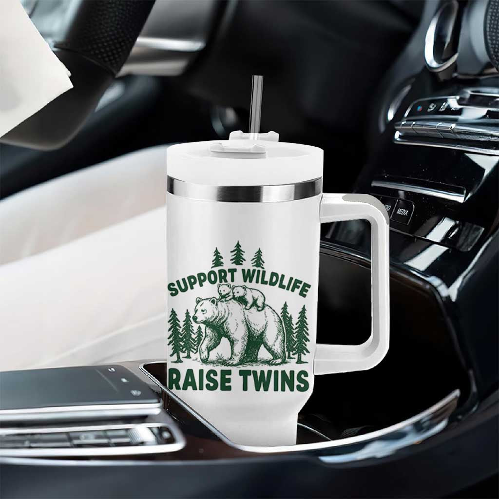 Support Wildlife Raise Twins Tumbler With Handle Twin Parent Mom Dad Bear Family