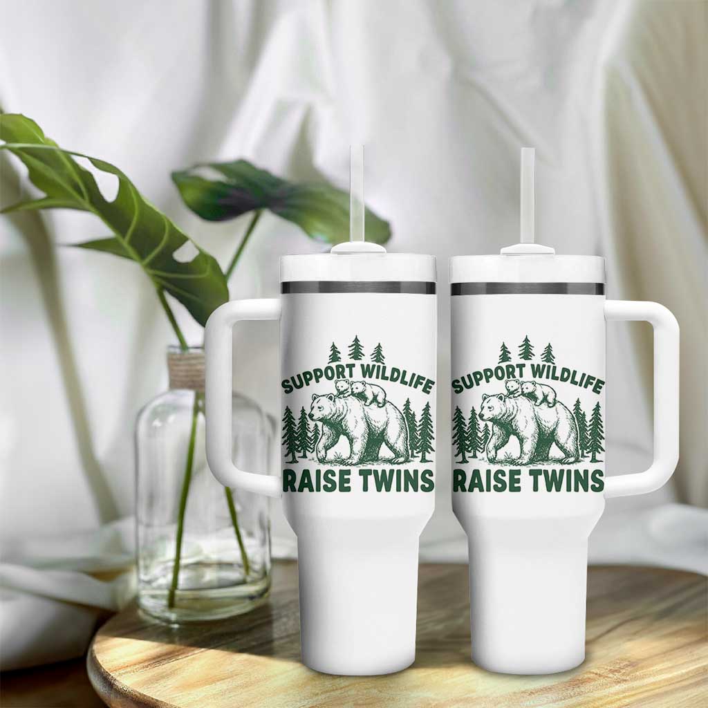 Support Wildlife Raise Twins Tumbler With Handle Twin Parent Mom Dad Bear Family
