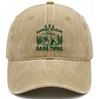 Support Wildlife Raise Twins Washed Cotton Baseball Cap Twin Parent Mom Dad Bear Family