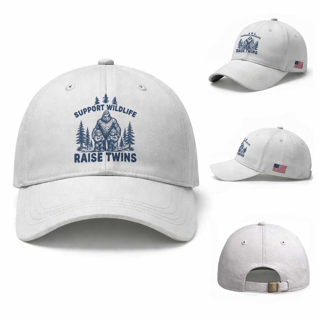 Support Wildlife Raise Twins Baseball Cap Twin Dad Mom Parent Bigfoot Family