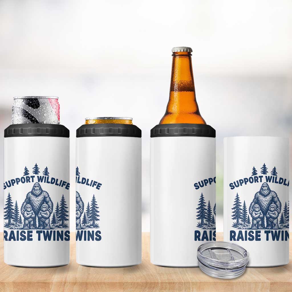 Support Wildlife Raise Twins 4 in 1 Can Cooler Tumbler Twin Dad Mom Parent Bigfoot Family
