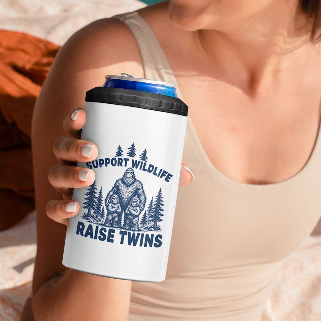 Support Wildlife Raise Twins 4 in 1 Can Cooler Tumbler Twin Dad Mom Parent Bigfoot Family