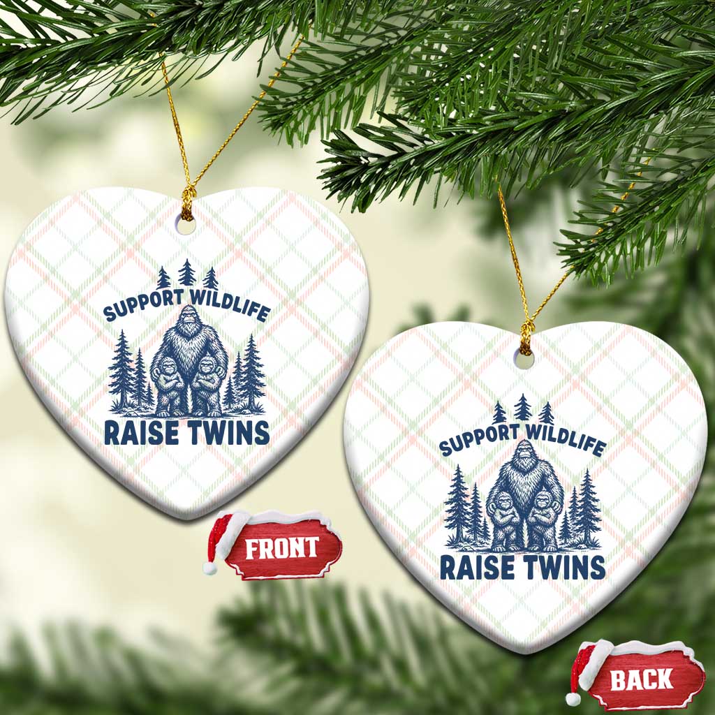 Support Wildlife Raise Twins Ceramic Ornament Twin Dad Mom Parent Bigfoot Family
