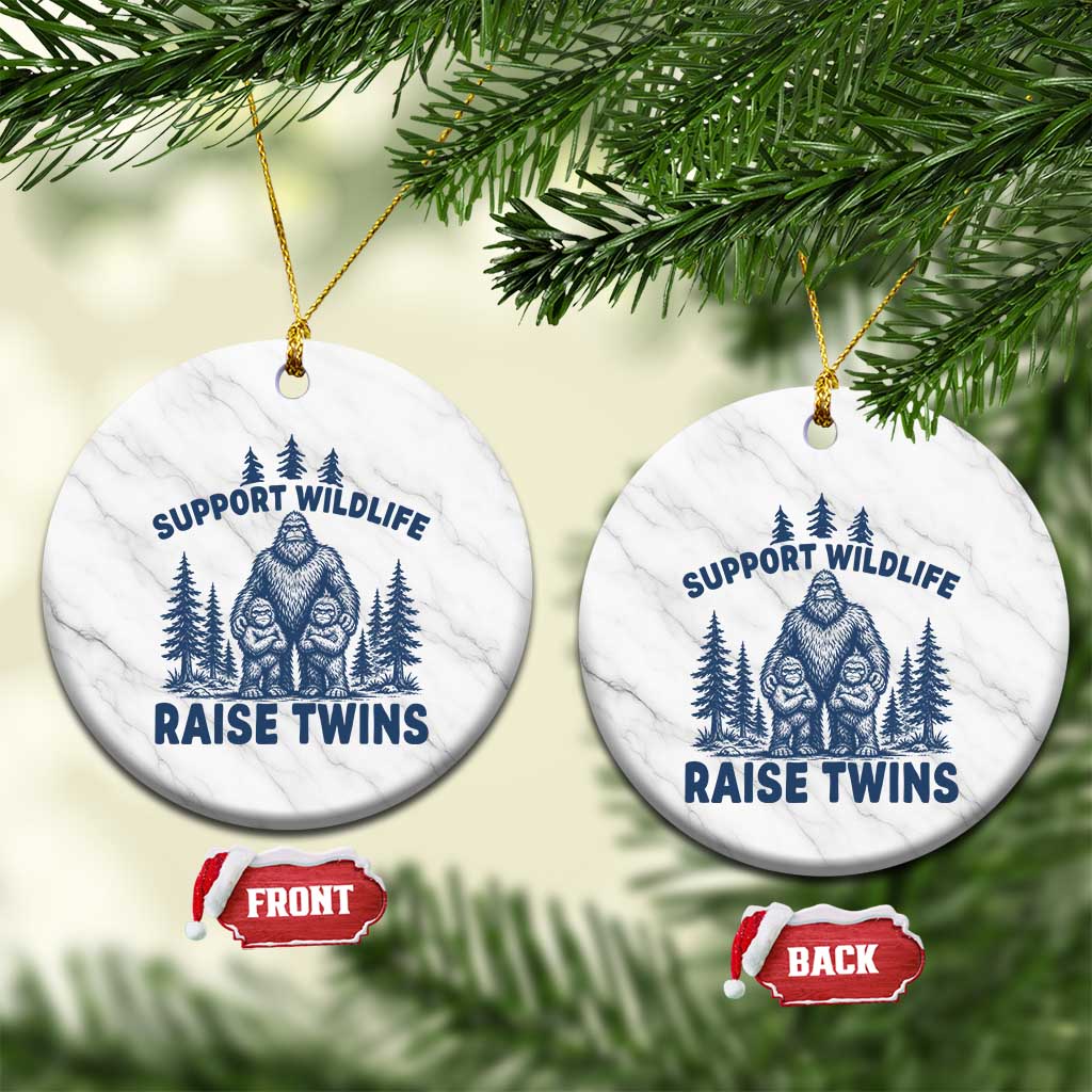 Support Wildlife Raise Twins Ceramic Ornament Twin Dad Mom Parent Bigfoot Family