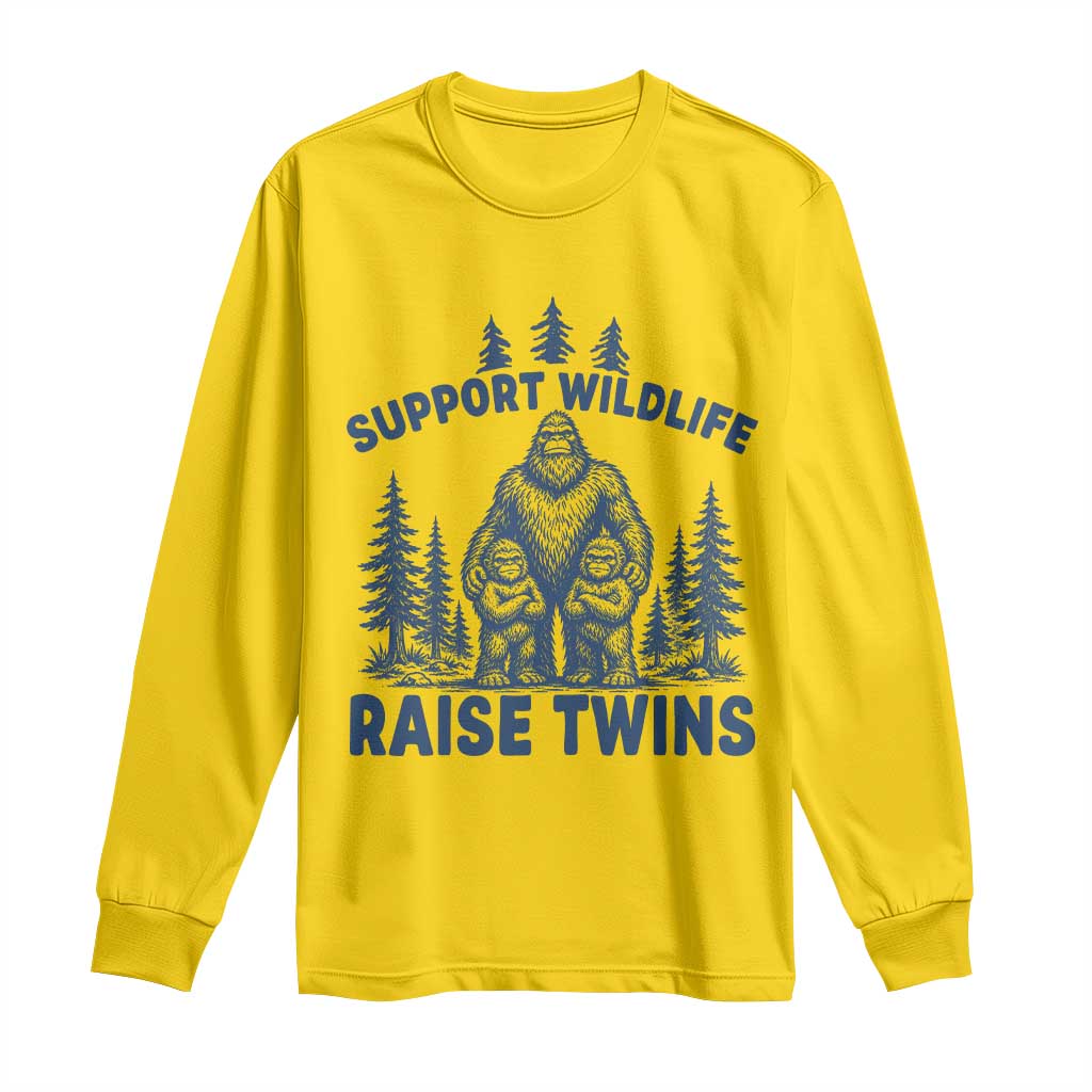 Support Wildlife Raise Twins Long Sleeve Shirt Twin Dad Mom Parent Bigfoot Family