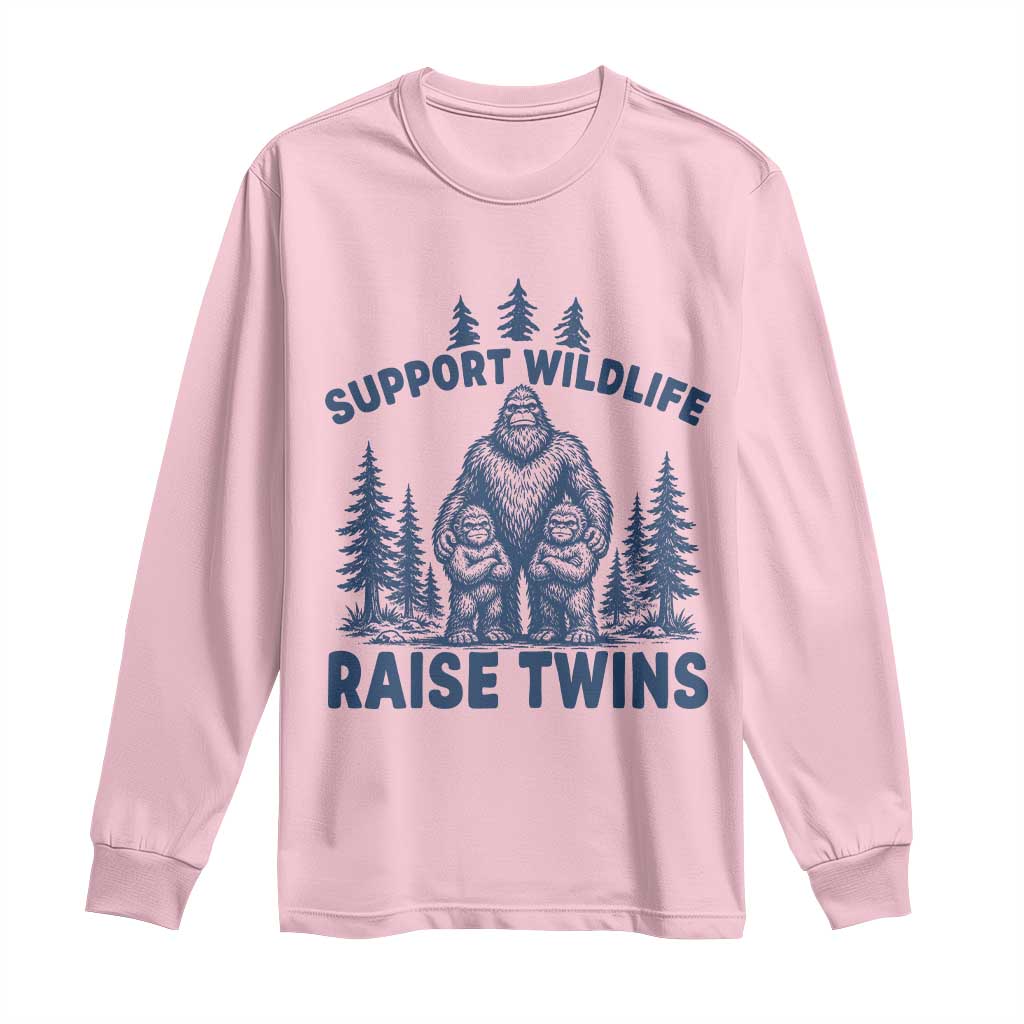 Support Wildlife Raise Twins Long Sleeve Shirt Twin Dad Mom Parent Bigfoot Family