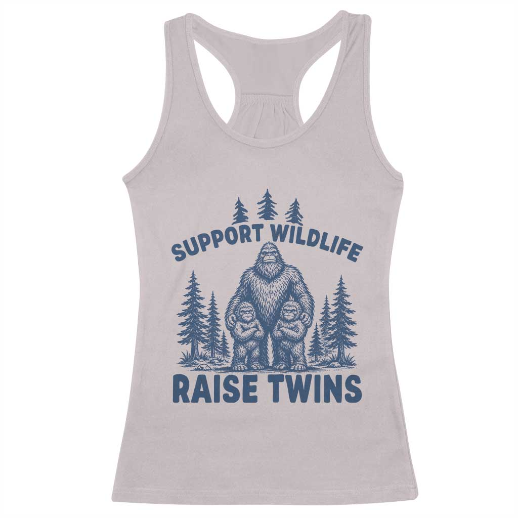 Support Wildlife Raise Twins Racerback Tank Top Twin Dad Mom Parent Bigfoot Family