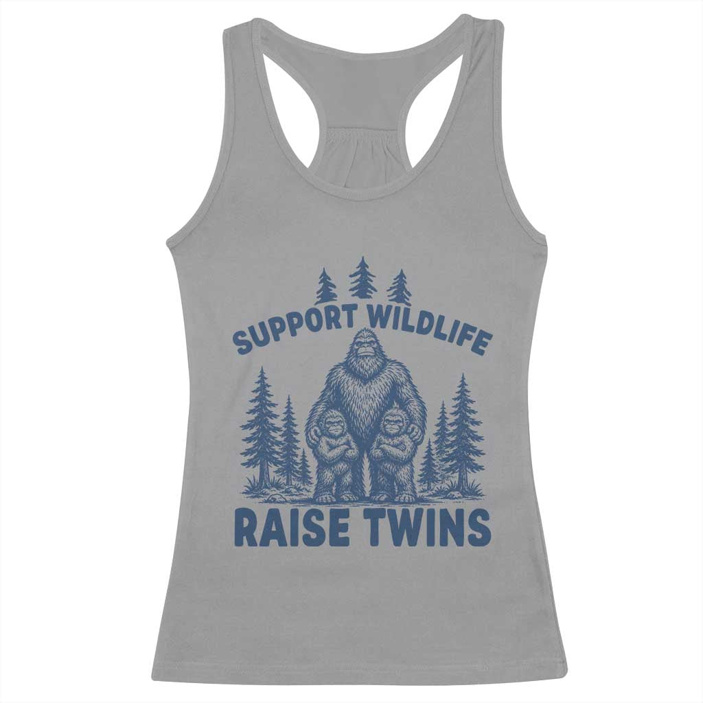 Support Wildlife Raise Twins Racerback Tank Top Twin Dad Mom Parent Bigfoot Family