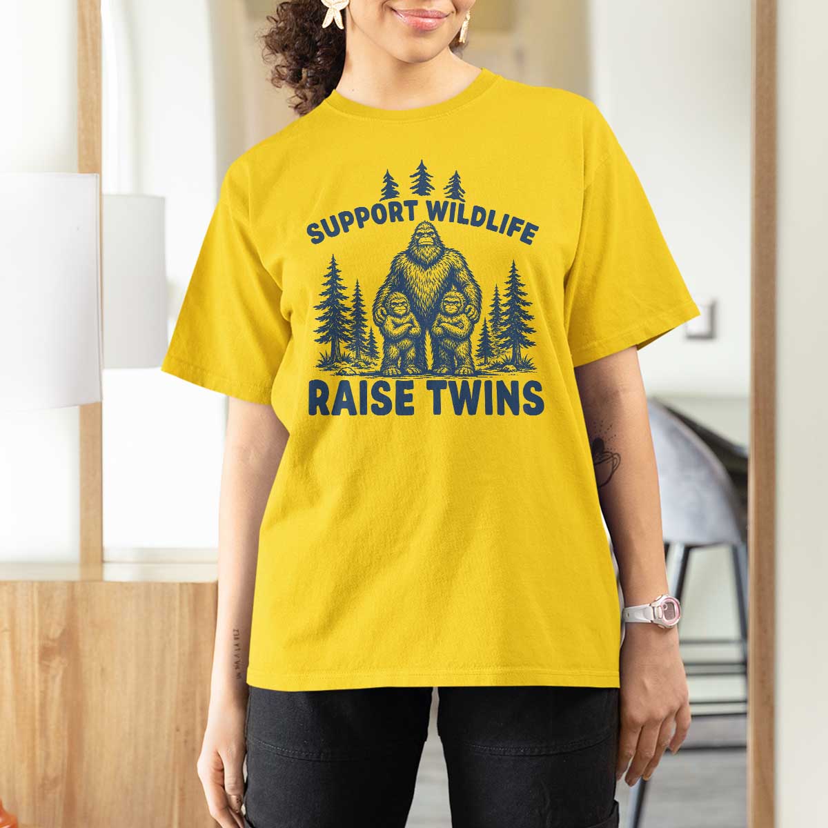 Support Wildlife Raise Twins T Shirt For Women Twin Dad Mom Parent Bigfoot Family