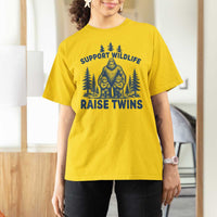 Support Wildlife Raise Twins T Shirt For Women Twin Dad Mom Parent Bigfoot Family
