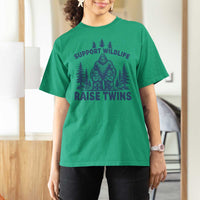 Support Wildlife Raise Twins T Shirt For Women Twin Dad Mom Parent Bigfoot Family