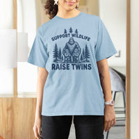 Support Wildlife Raise Twins T Shirt For Women Twin Dad Mom Parent Bigfoot Family