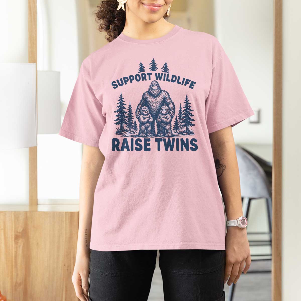 Support Wildlife Raise Twins T Shirt For Women Twin Dad Mom Parent Bigfoot Family