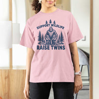 Support Wildlife Raise Twins T Shirt For Women Twin Dad Mom Parent Bigfoot Family