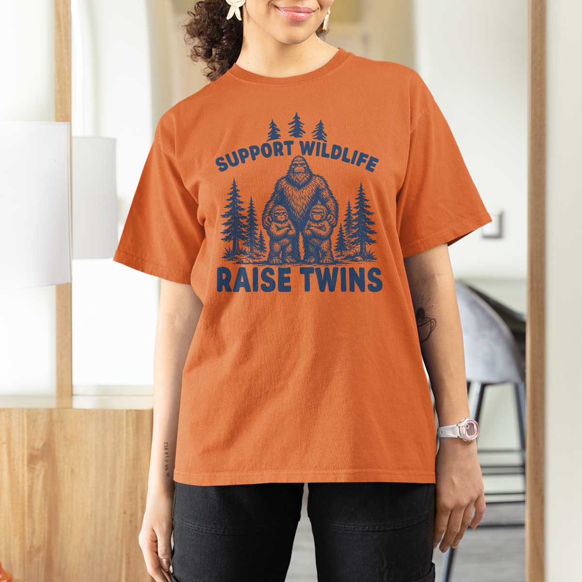 Support Wildlife Raise Twins T Shirt For Women Twin Dad Mom Parent Bigfoot Family