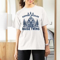 Support Wildlife Raise Twins T Shirt For Women Twin Dad Mom Parent Bigfoot Family