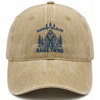 Support Wildlife Raise Twins Washed Cotton Baseball Cap Twin Dad Mom Parent Bigfoot Family