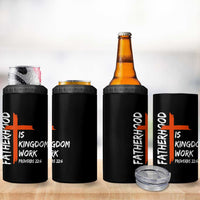 Fatherhood Is Kingdom Work 4 in 1 Can Cooler Tumbler Vintage Christian Dad Cross Bible Verse