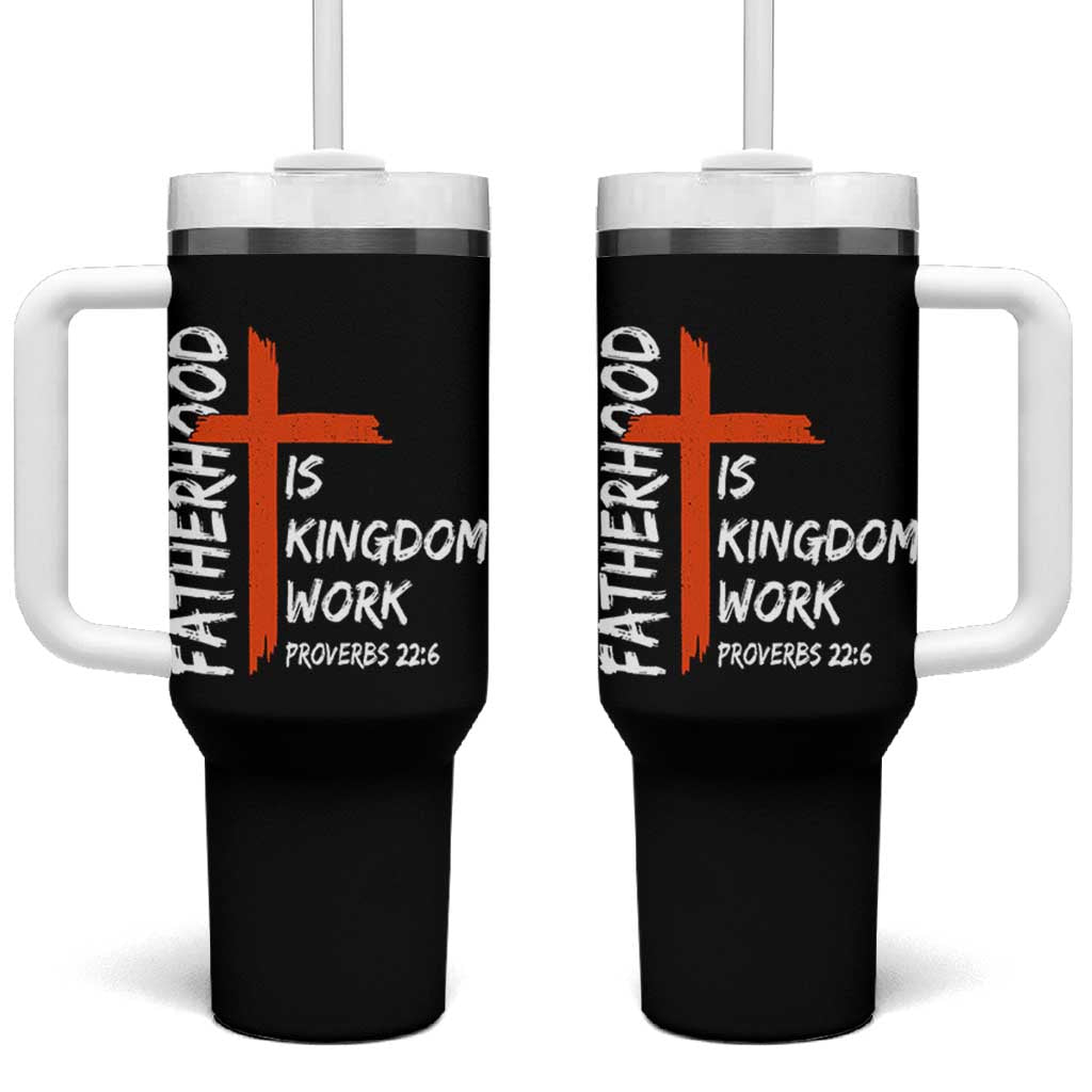 Fatherhood Is Kingdom Work Tumbler With Handle Vintage Christian Dad Cross Bible Verse