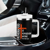 Fatherhood Is Kingdom Work Tumbler With Handle Vintage Christian Dad Cross Bible Verse