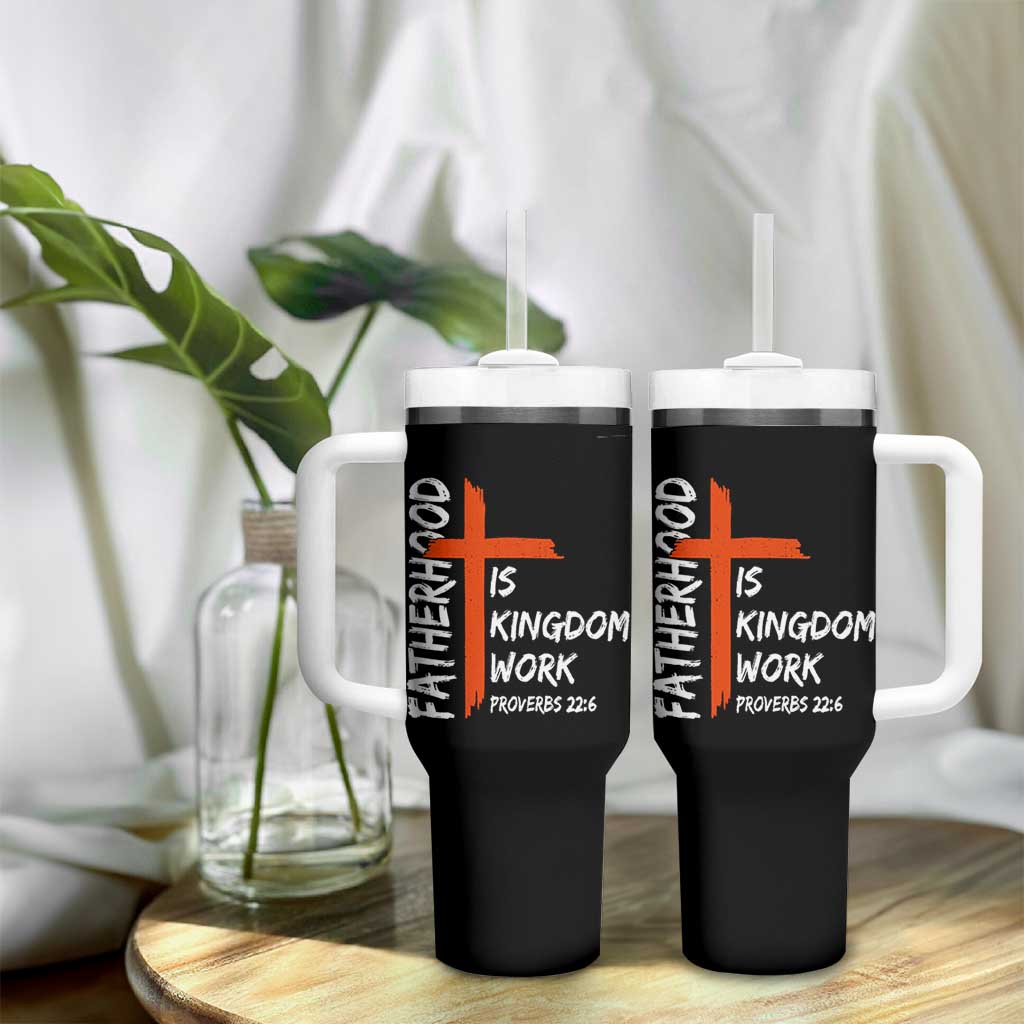 Fatherhood Is Kingdom Work Tumbler With Handle Vintage Christian Dad Cross Bible Verse