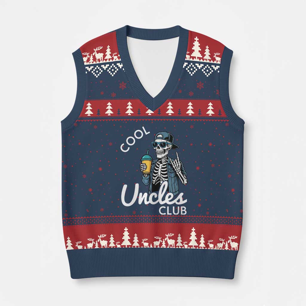 Cool Uncles Club V-Neck Knit Sweater Vest Funny Uncle Skeleton