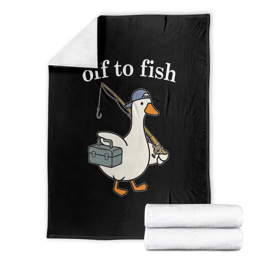 Funny Goose Fishing Throw Blanket Off to Fish Cute Waterfowl Angler Gift for Fishing Lovers