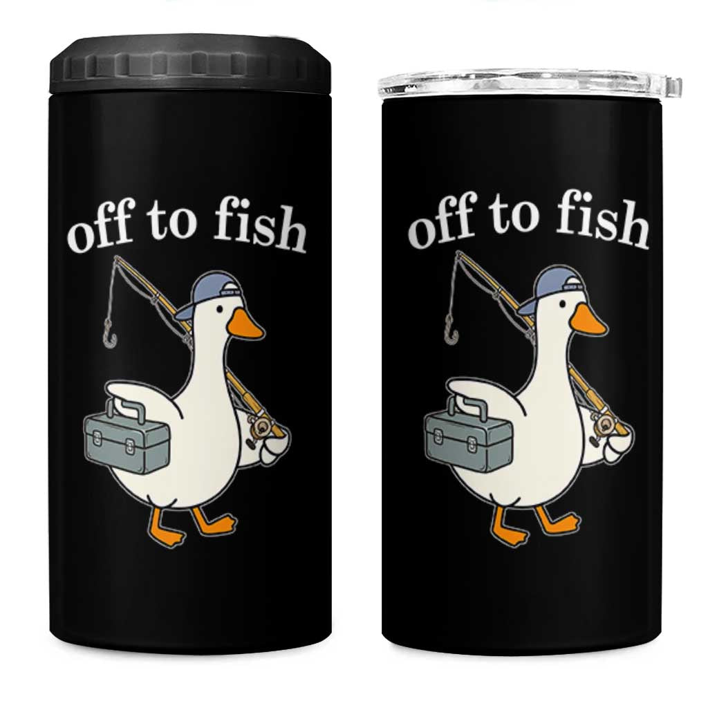 Funny Goose Fishing 4 in 1 Can Cooler Tumbler Off to Fish Cute Waterfowl Angler Gift for Fishing Lovers