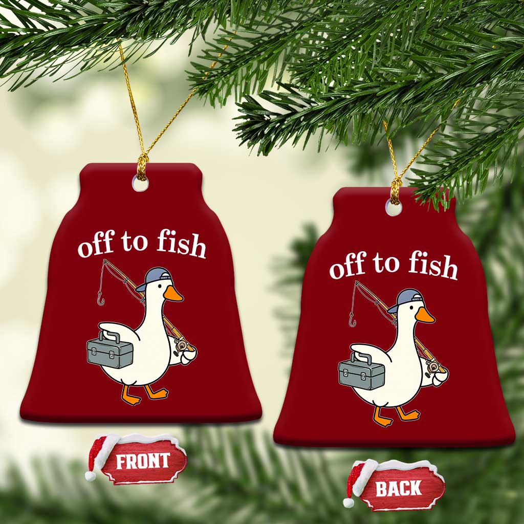 Funny Goose Fishing Ceramic Ornament Off to Fish Cute Waterfowl Angler Gift for Fishing Lovers