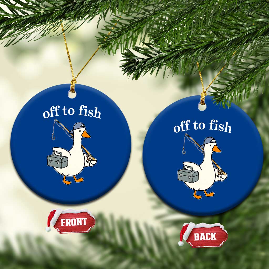 Funny Goose Fishing Ceramic Ornament Off to Fish Cute Waterfowl Angler Gift for Fishing Lovers