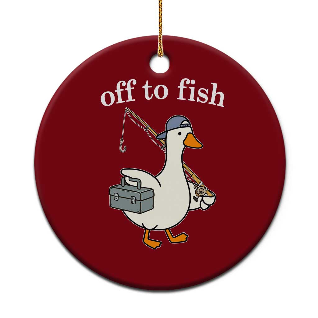 Funny Goose Fishing Ceramic Ornament Off to Fish Cute Waterfowl Angler Gift for Fishing Lovers