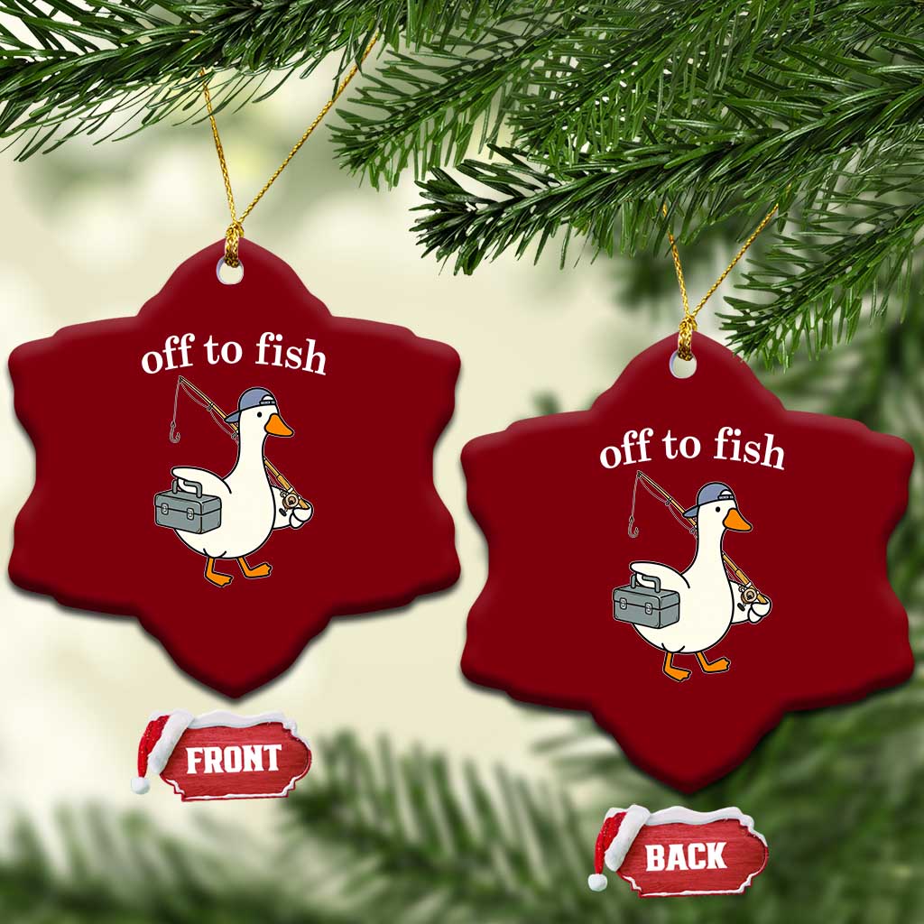 Funny Goose Fishing Ceramic Ornament Off to Fish Cute Waterfowl Angler Gift for Fishing Lovers