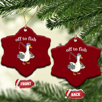 Funny Goose Fishing Ceramic Ornament Off to Fish Cute Waterfowl Angler Gift for Fishing Lovers
