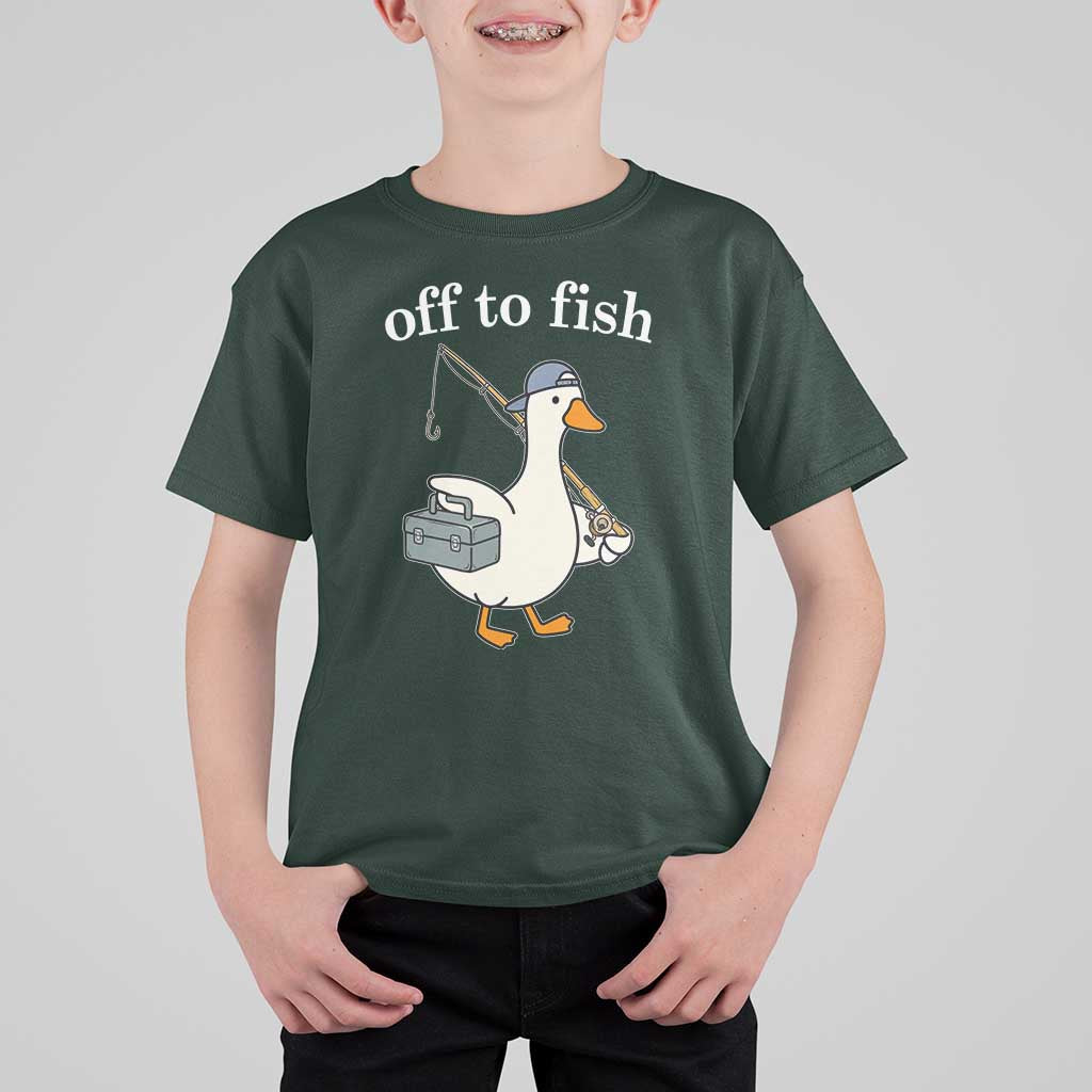 Funny Goose Fishing T Shirt For Kid Off to Fish Cute Waterfowl Angler Gift for Fishing Lovers