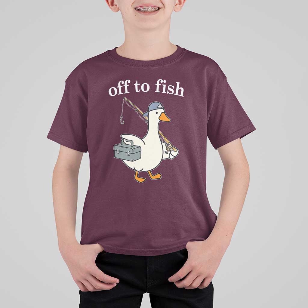 Funny Goose Fishing T Shirt For Kid Off to Fish Cute Waterfowl Angler Gift for Fishing Lovers