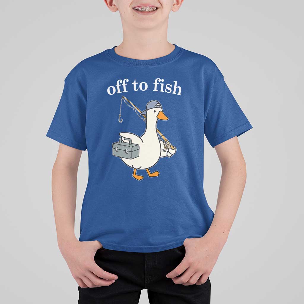 Funny Goose Fishing T Shirt For Kid Off to Fish Cute Waterfowl Angler Gift for Fishing Lovers