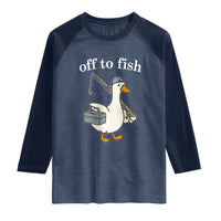 Funny Goose Fishing Raglan Shirt Off to Fish Cute Waterfowl Angler Gift for Fishing Lovers