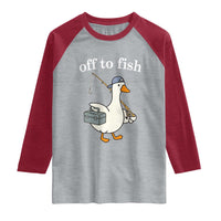 Funny Goose Fishing Raglan Shirt Off to Fish Cute Waterfowl Angler Gift for Fishing Lovers