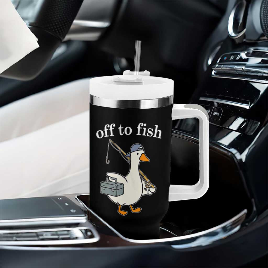 Funny Goose Fishing Tumbler With Handle Off to Fish Cute Waterfowl Angler Gift for Fishing Lovers