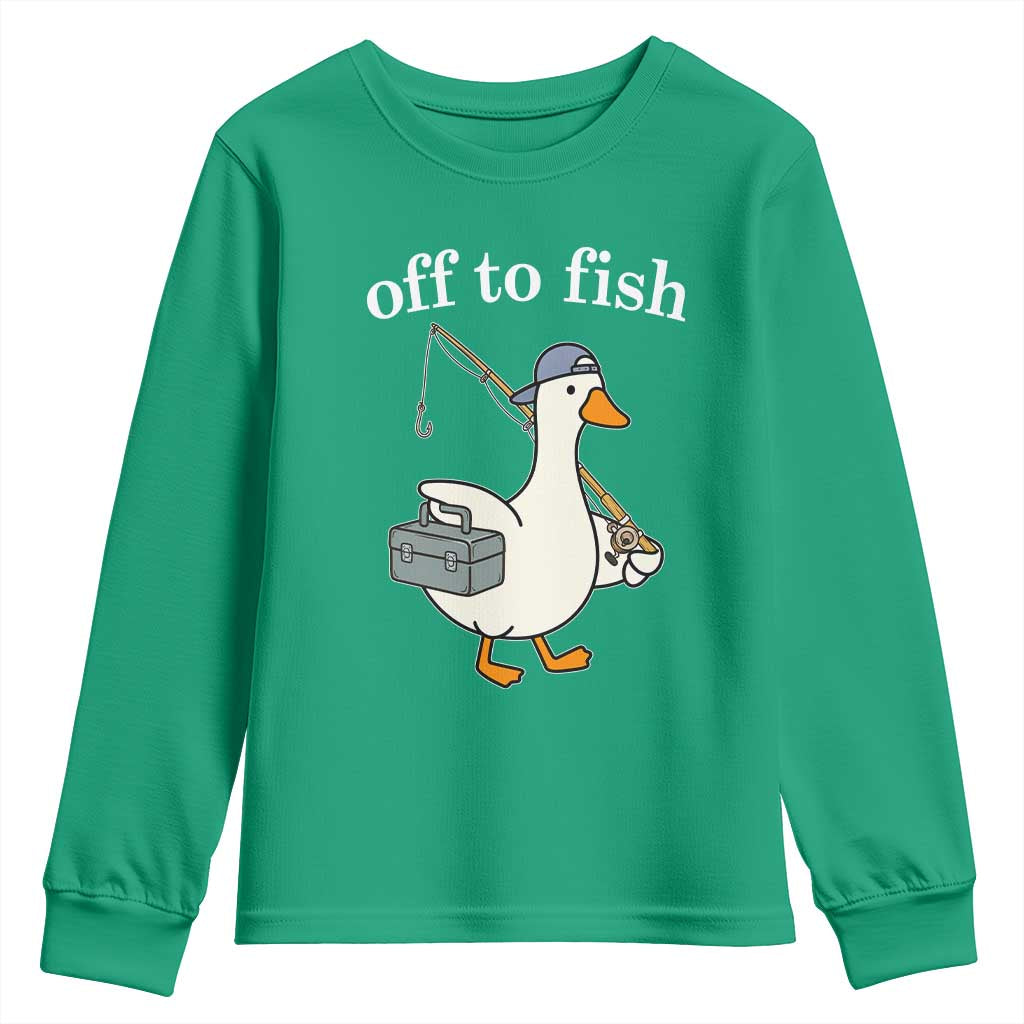 Funny Goose Fishing Youth Sweatshirt Off to Fish Cute Waterfowl Angler Gift for Fishing Lovers