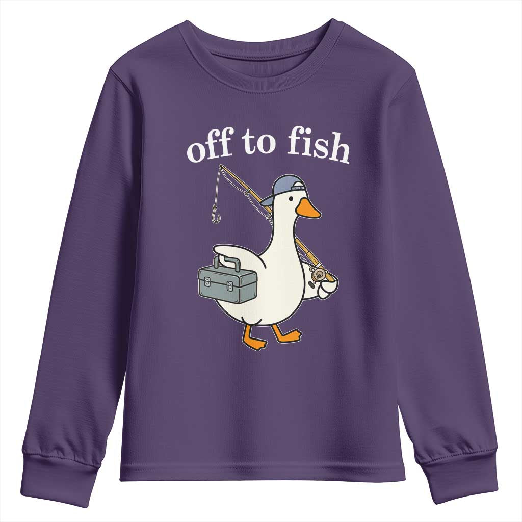 Funny Goose Fishing Youth Sweatshirt Off to Fish Cute Waterfowl Angler Gift for Fishing Lovers