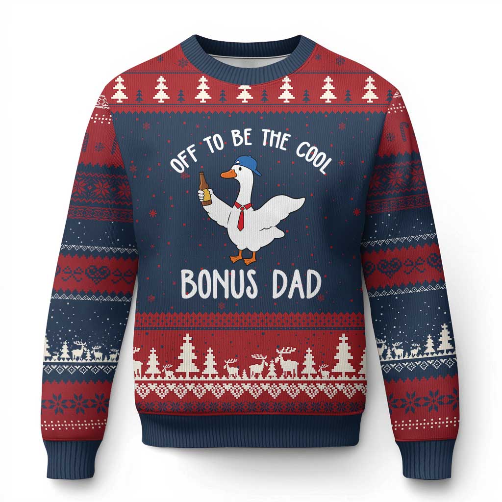 Funny Stepdad Silly Goose Ugly Christmas Sweater Off To Be The Cool Bonus Dad