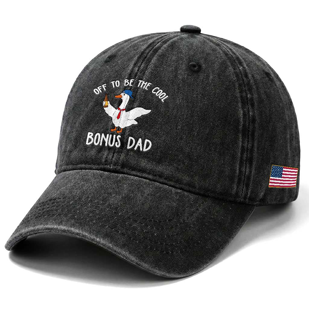 Funny Stepdad Silly Goose Washed Cotton Baseball Cap Off To Be The Cool Bonus Dad