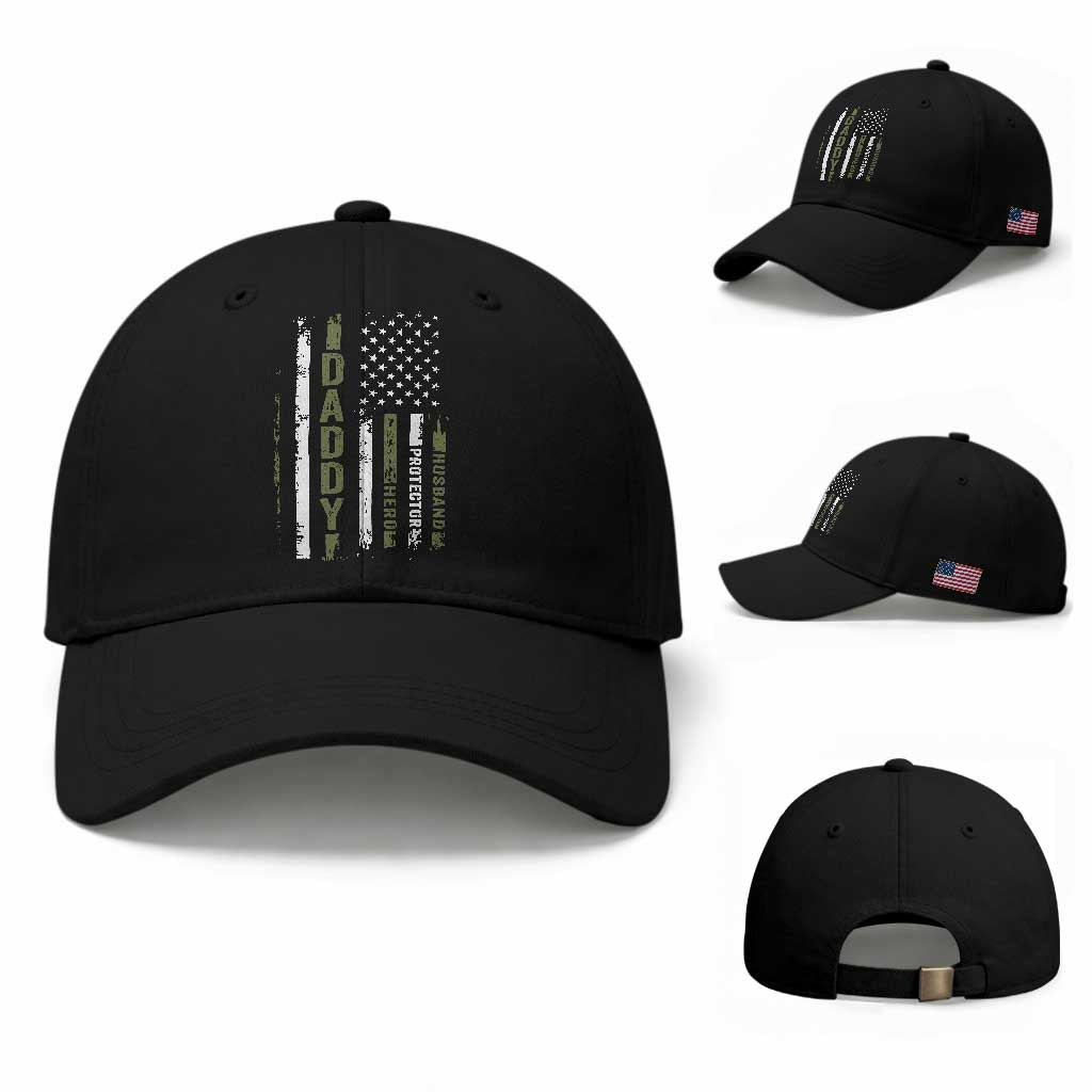 Daddy Husband Protector Hero Baseball Cap Fathers Day Vintage American Flag